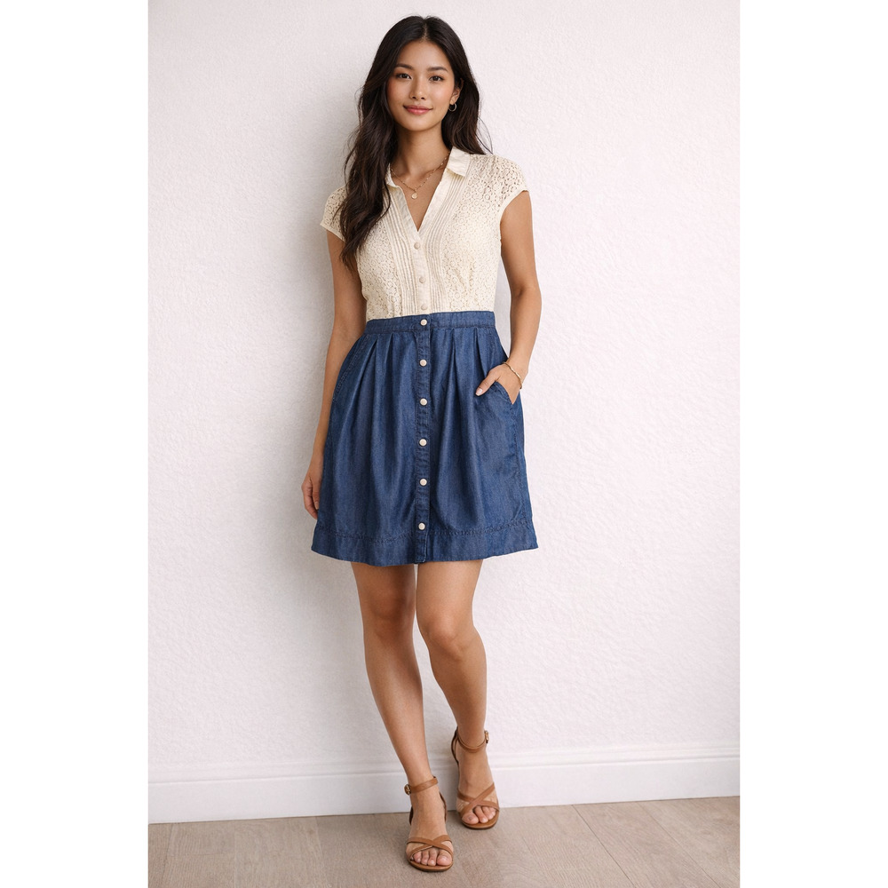 HD in Paris Anthropologie Lace Chambray Button Front Dress Size 6